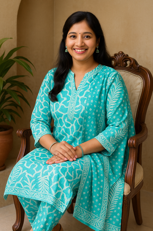 Atisundari Aaradhya – Turquoise Grace 3-Piece Kurti Set
