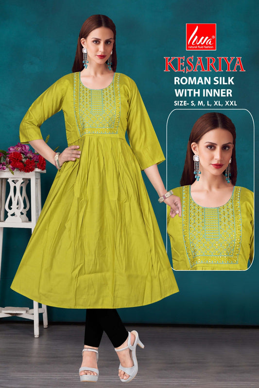 Kesariya Roman Silk Kurti – Grace in Every Thread